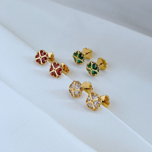 Simple Sweet Commuter Small Heart Four-leaf Clover Shape Inlaid Earrings