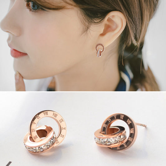 Plated Fashion Roman Circle Zircon Color Earrings