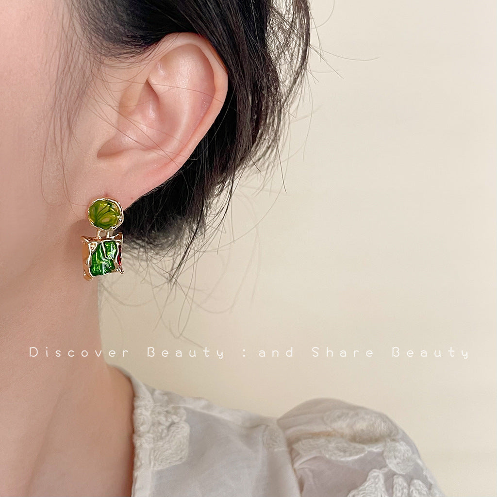 Women's Handmade Painted Glaze Flowers French Retro High-grade National Earrings