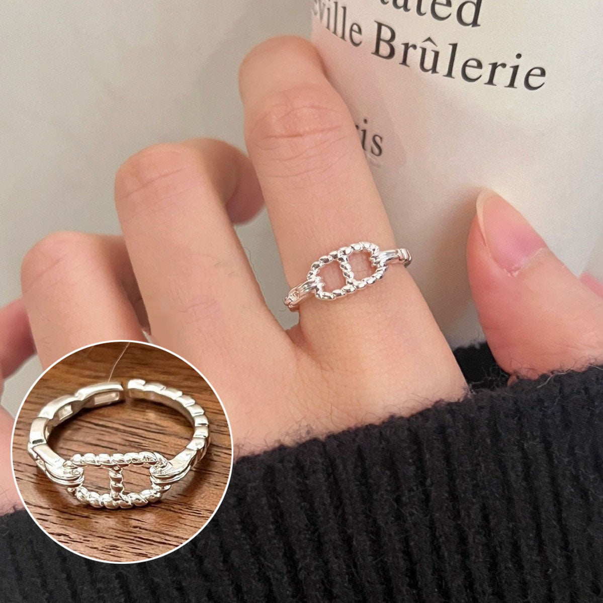 Dignified Geometric Lines Winding Sier Opening Rings