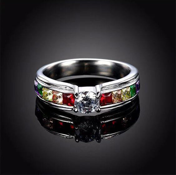 Women's Colorful Accessories Female Inlaid Zircon Titanium Rings