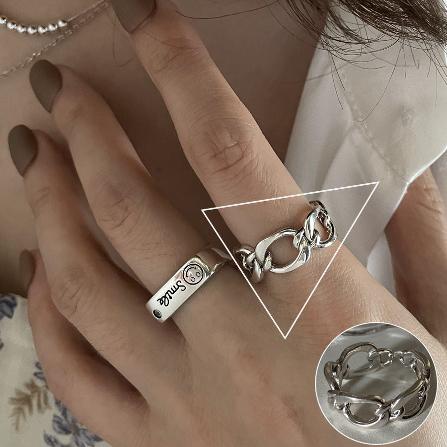 Women's Sugar Retro Fashion Geometry Pattern V-shaped Open Hip Hop Rings