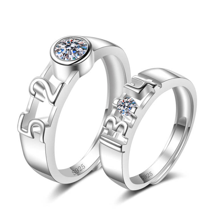 Women's & Men's Couple Sier Plated Jewelry Open Live Rings