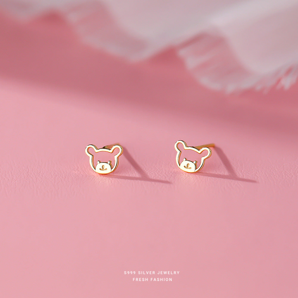 Women's Korean Style Fresh Cute Bear Ear Sterling Sier Simple Earrings
