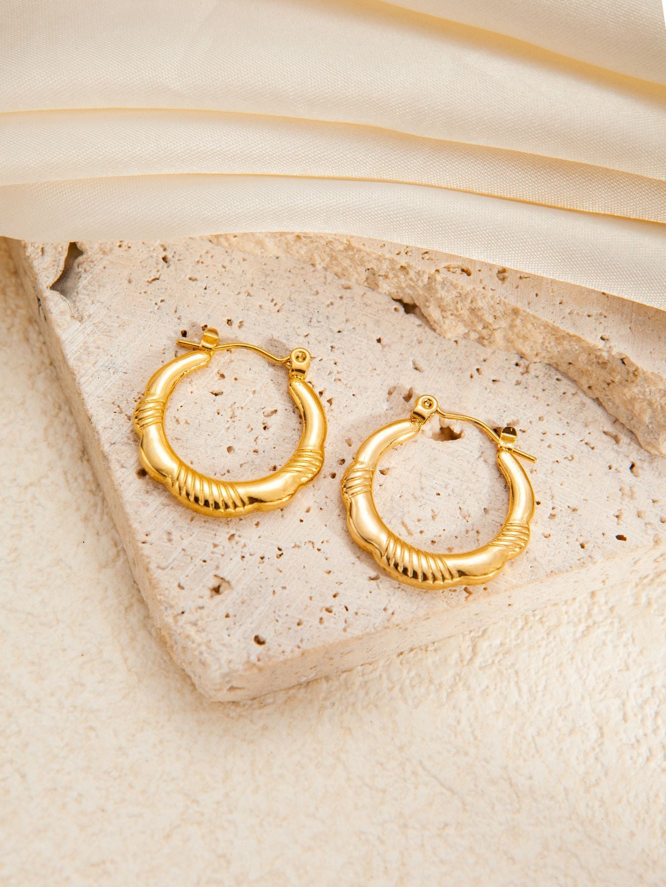 Stainless Steel Ginkgo Leaf Petals Golden Earrings