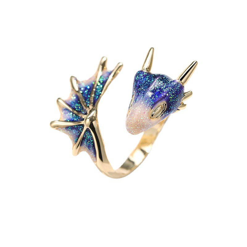 Sky Blue Dragon Open Female Personalized Minority Rings