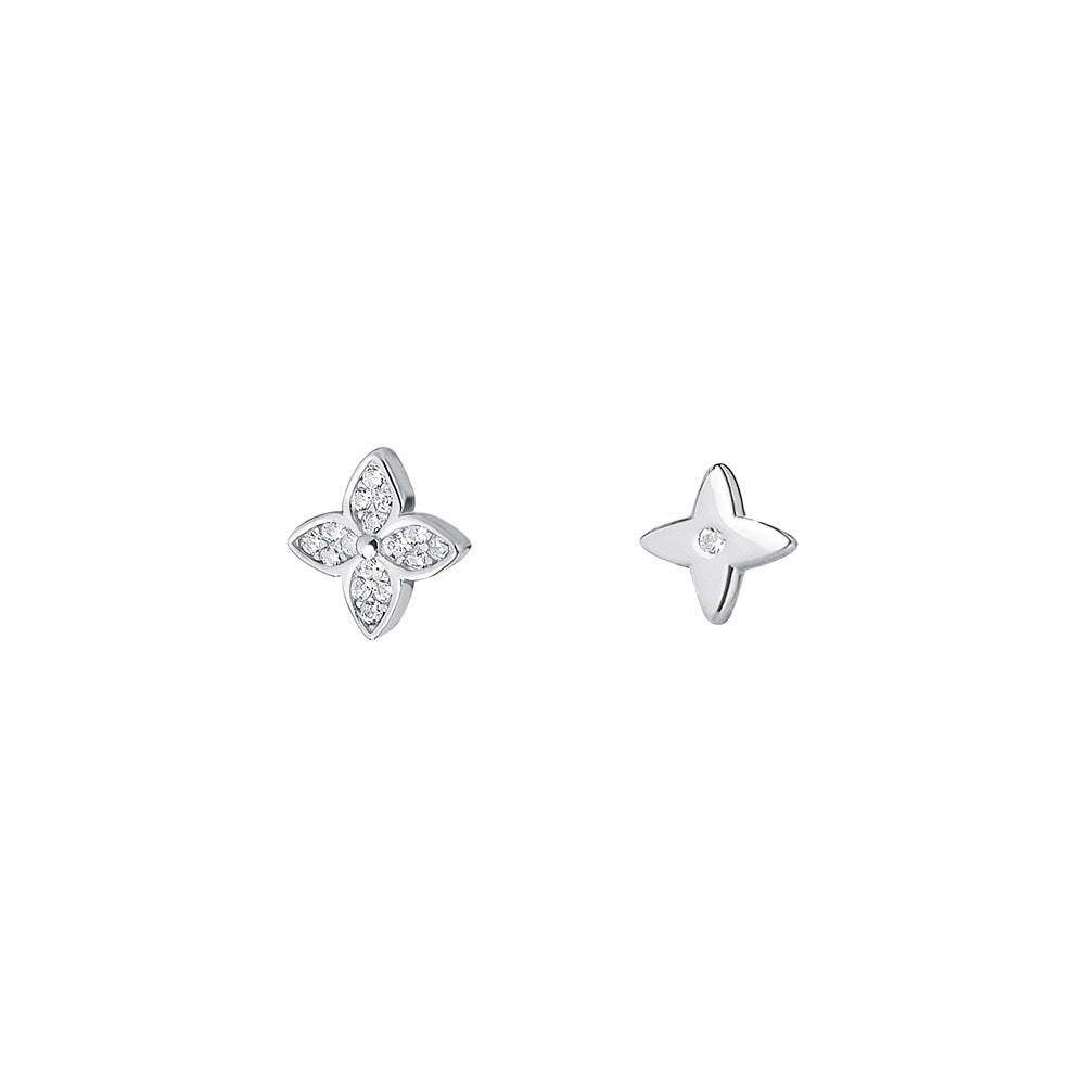 Asymmetric Diamond Four-leaf Clover Female Fresh Earrings