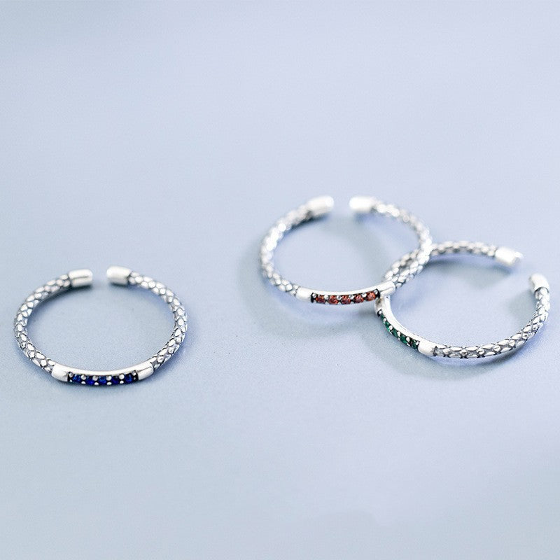 Women's Vintage Thai Sier Stylish Opening Adjustable Snake Pattern Inlaid Rings