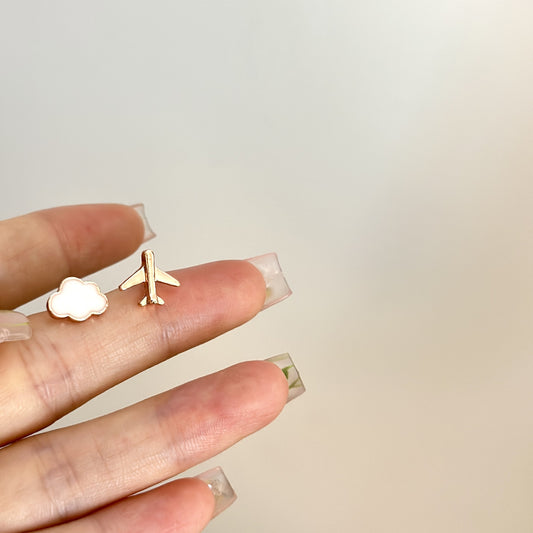 Women's Small Cute Mini Airplane Cloud Design Asymmetric Earrings