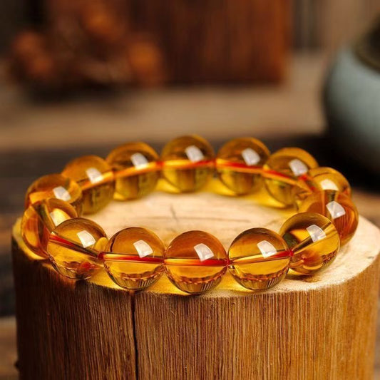 Women's & Men's Citrine Round Beads Yellow Crystal Bracelets