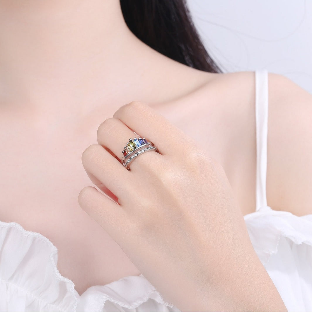 Women's Korean Micro Inlaid Zircon Rainbow Crown Rings