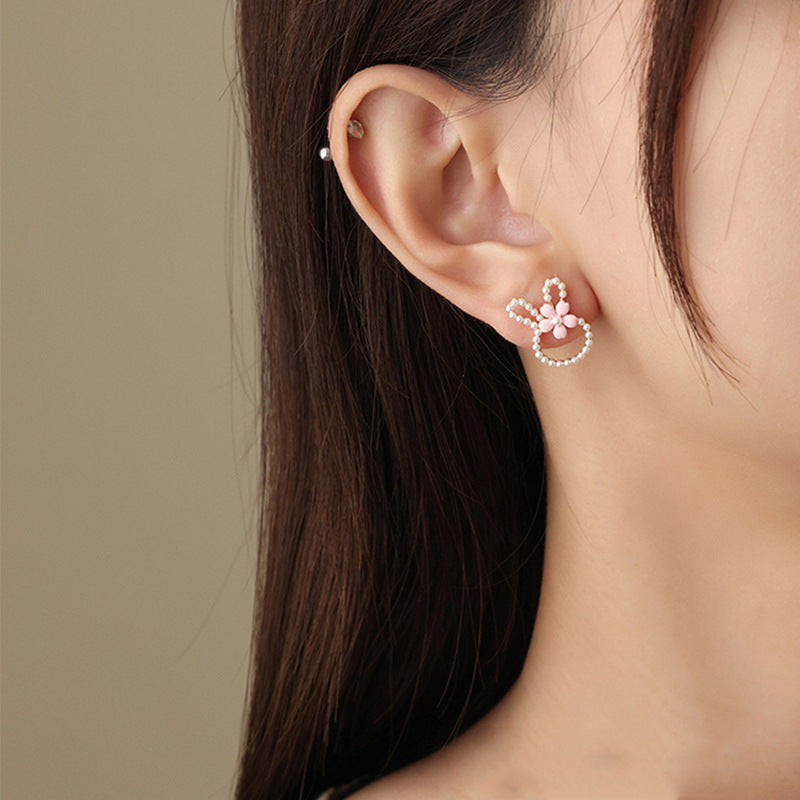 Sweet Style Bunny Ear Female Pearl Earrings