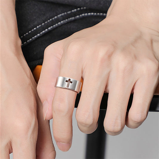 Fashion Titanium Steel Open Cross Personality Rings