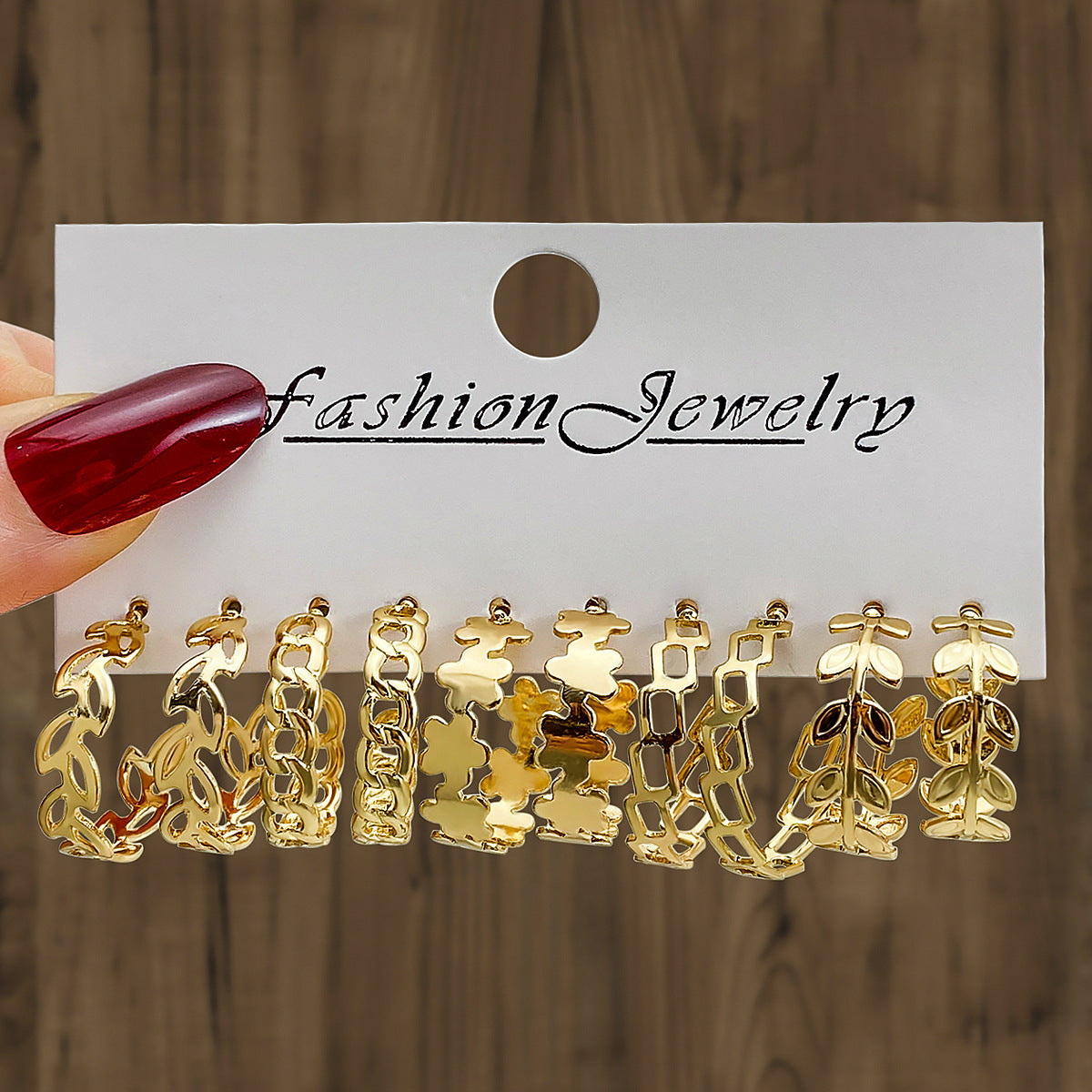 Women's Fashion Commuter Geometric Beating Pattern Set Creative Versatile Gold Earrings