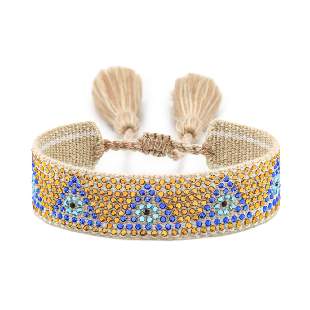 Devil's Eye Rhinestone Woven Hand Strap Fashion Lucky Blue Bracelets