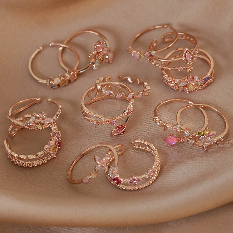 Micro Inlaid Zircon Niche Design Adjustable Rings