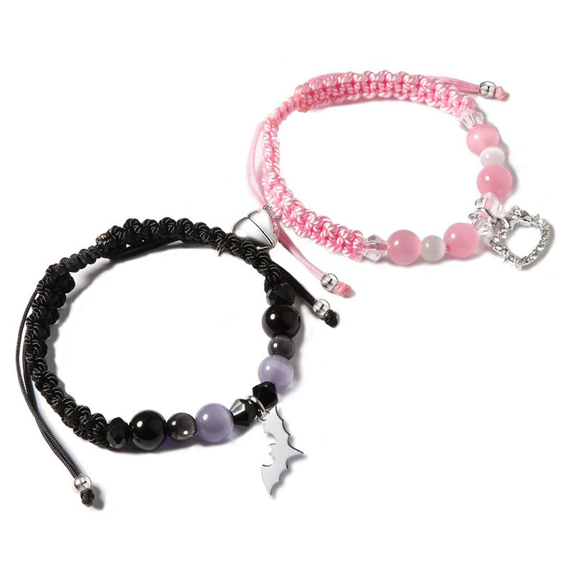 Spider Cat Couple Crystal Opal Magnet Bracelets