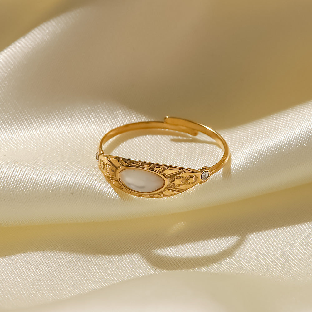 French Retro Stainless Steel Open-end Zircon Rings