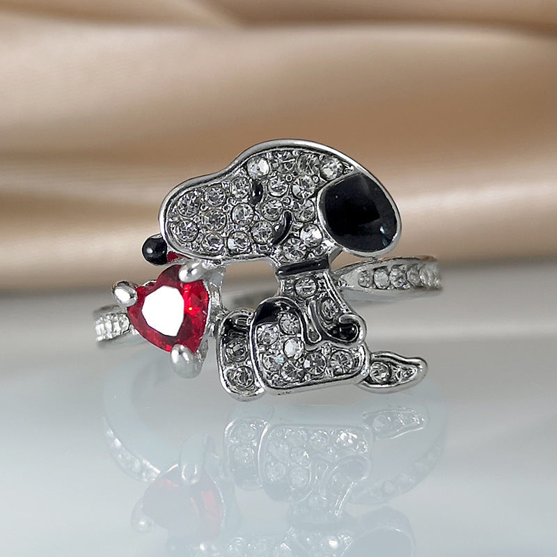 Women's & Men's Cartoon Cute Snoopy Diamond Inlaid Zircon Rings