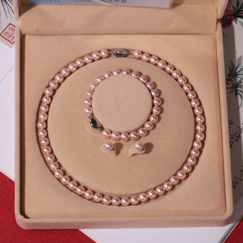 Shell Pearl Jewelry Purple Suit Natural Perfect Circle Pearls Necklaces