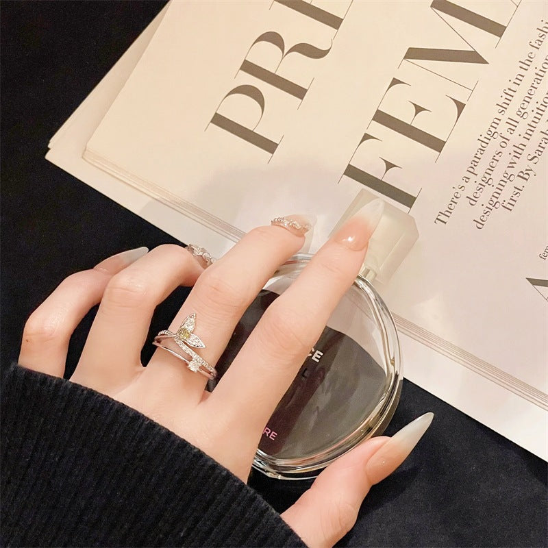 Super Flash Zircon High-grade Open Light Luxury Minority Design Rings