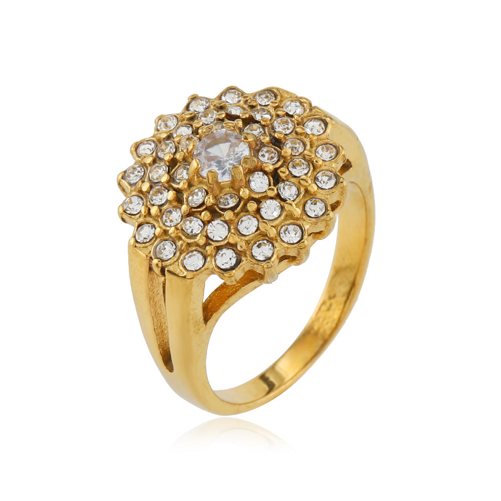 Inlaid Zircon Titanium Steel Female Advanced Rings