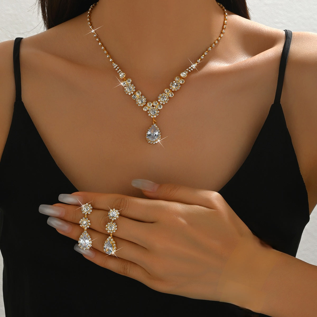 Zircon Rhinestone Bridal Wedding Dress Three-piece Earrings