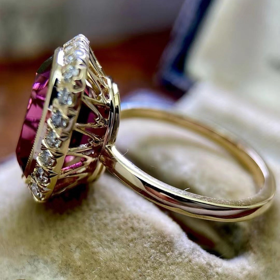 Women's Ornament Style Jacinth Gold-plated Wedding Diamond Rings
