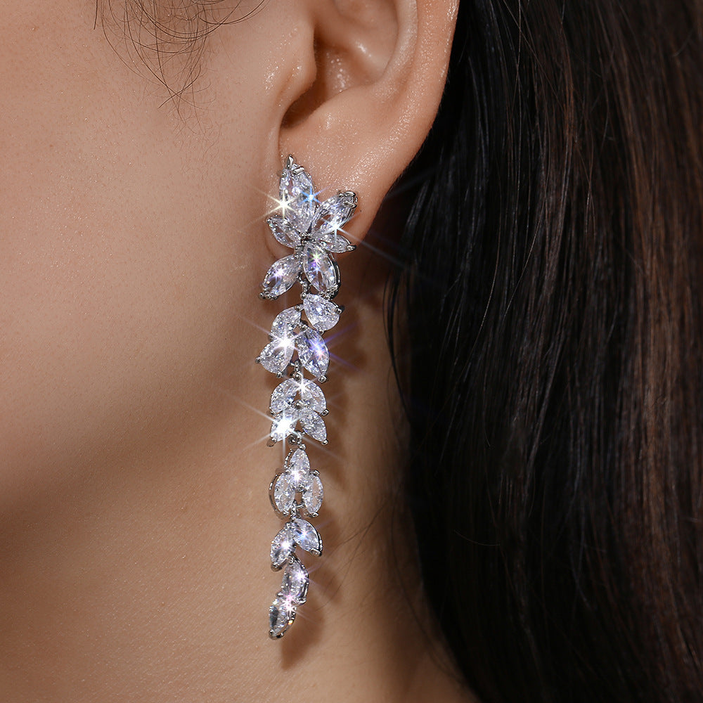 Women's Symmetrical Full Rhinestone Zircon Bridal Formal Earrings