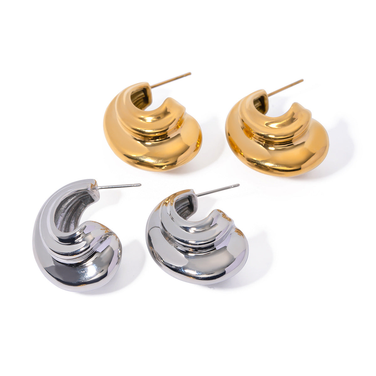 Gold Stainless Steel Shaped Small Size Earrings