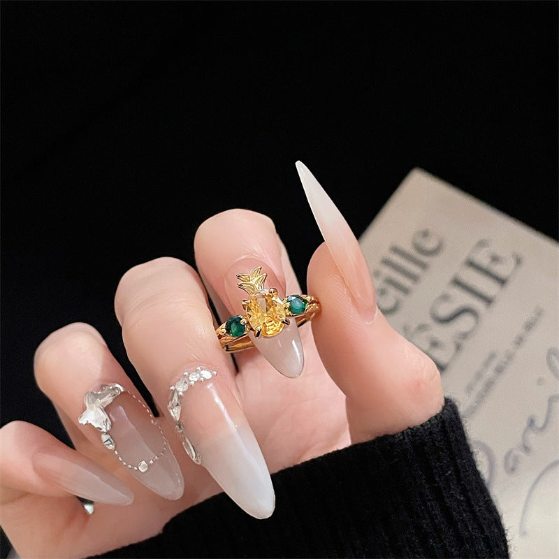 Emerald Zircon Colored Gems Open Golden Rings