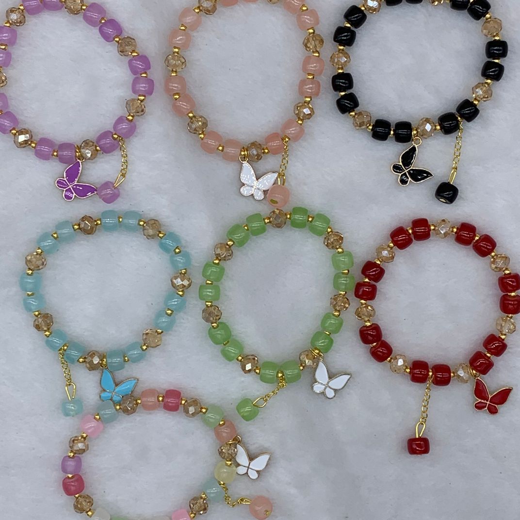 Summer Crystal Glass Butterfly String Beads Bracelets