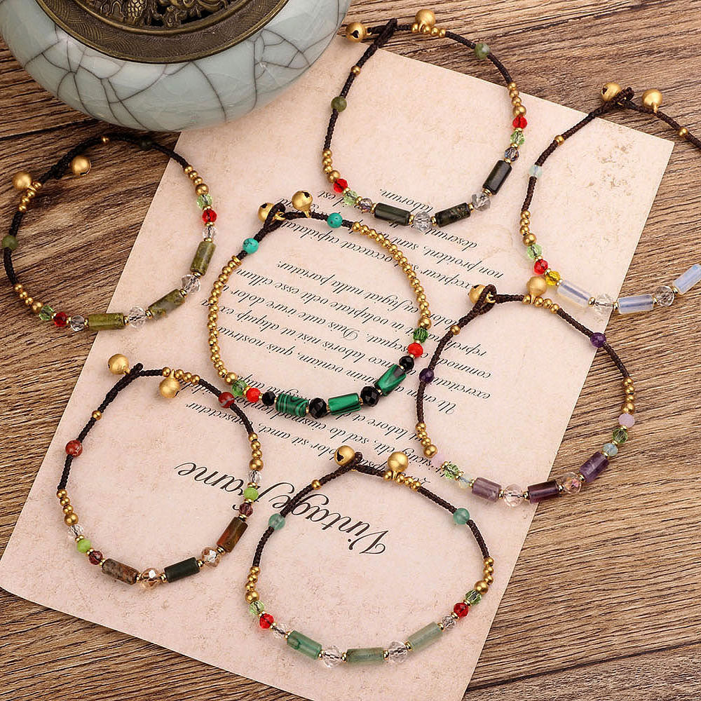 Women's Style Natural Malachite Amethyst Artistic Vintage Weave Carrying Bracelets