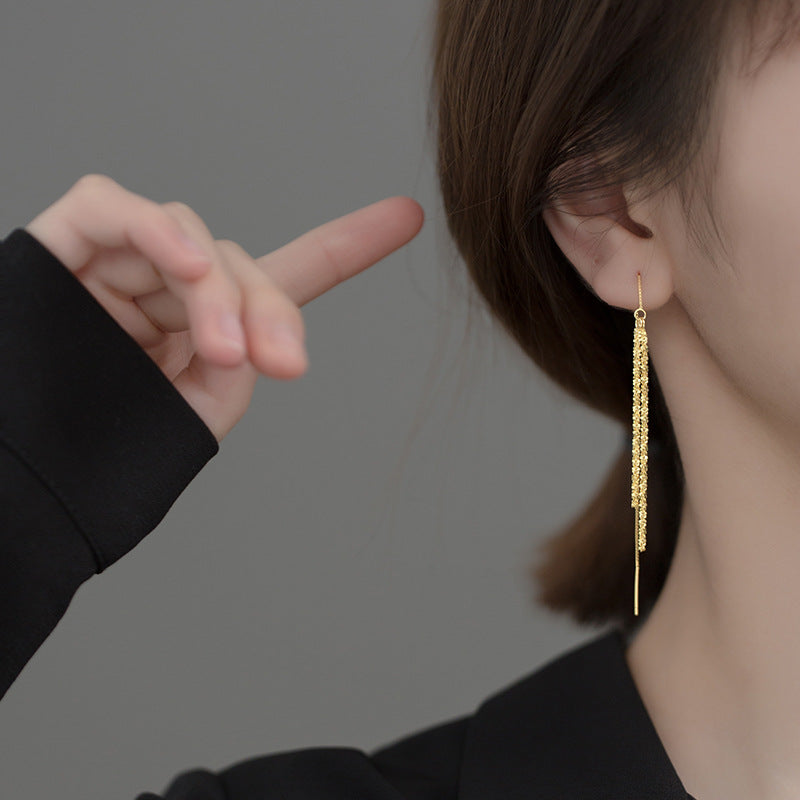 Sparkling Sier Gypsophila Chain Tassel Long Earrings