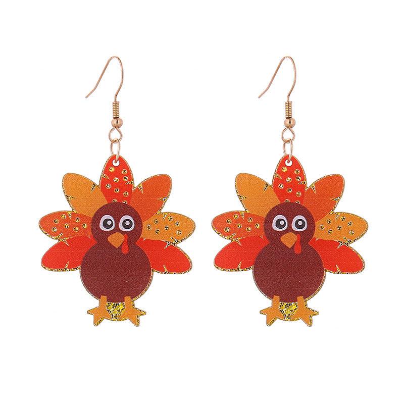 Autumn Thanksgiving Turkey Maple Leaf Party Funny Earrings
