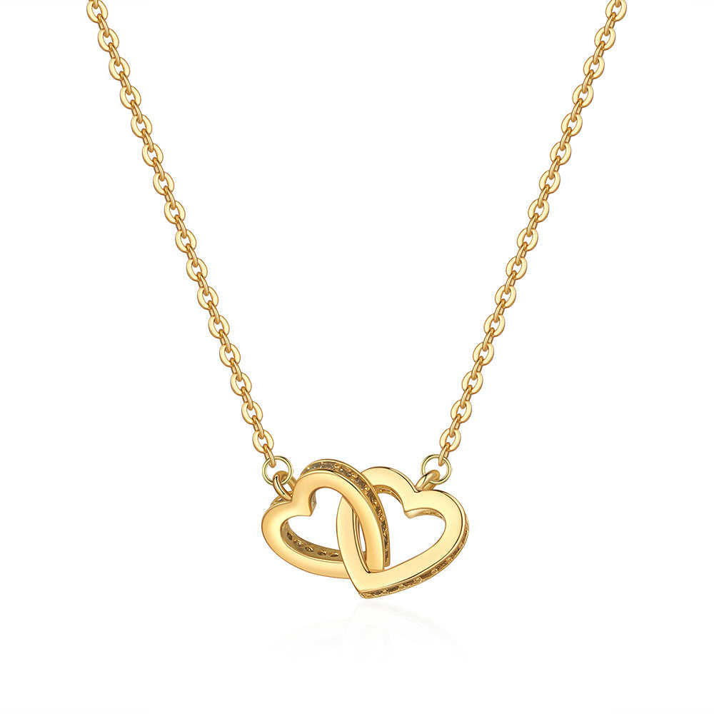 Women's Double Heart Heart-to-heart Titanium Steel Korean Necklaces