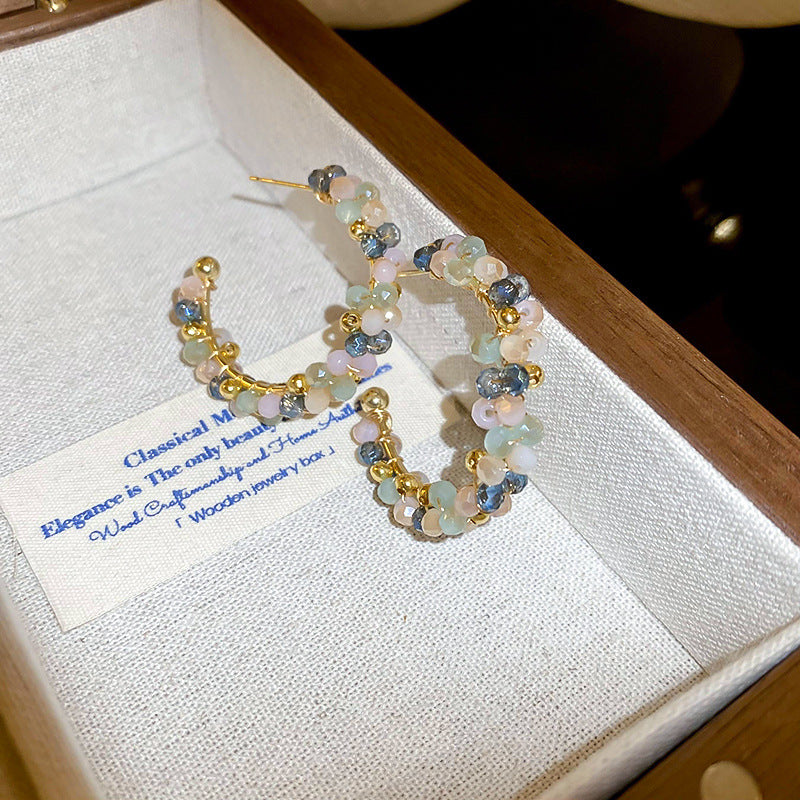 Women's Real Gold Electroplated Sier Needle Gradient Artificial Crystal Earrings