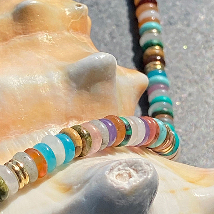 Quality Color Frisbee Mixed Natural Stone Design Light Necklaces