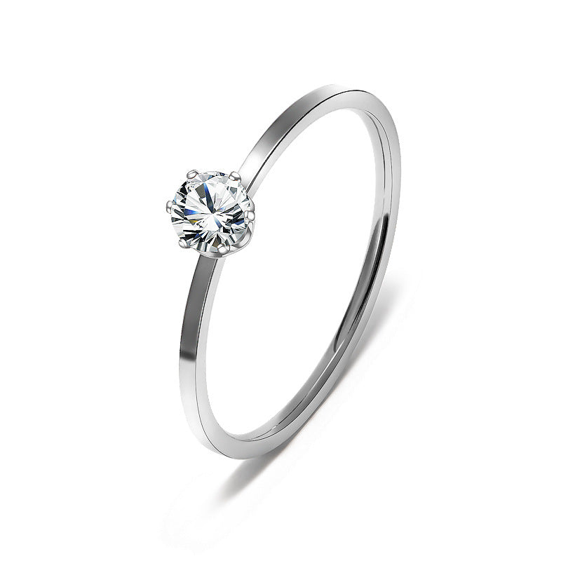 Women's Titanium Steel Single Rhinestone Girlfriends Wedding Rings