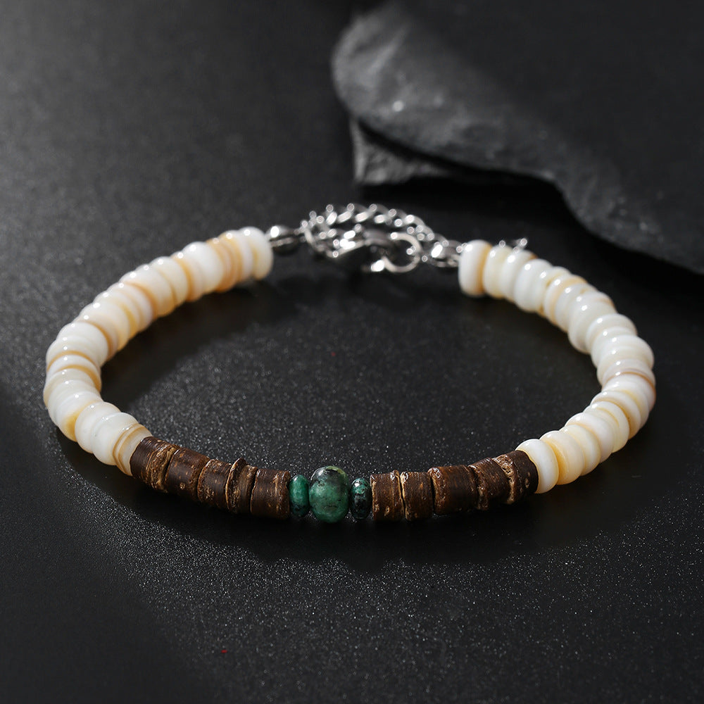 Women's & Men's Freshwater Shell Wooden Bead Beaded Niche Stainless Bracelets