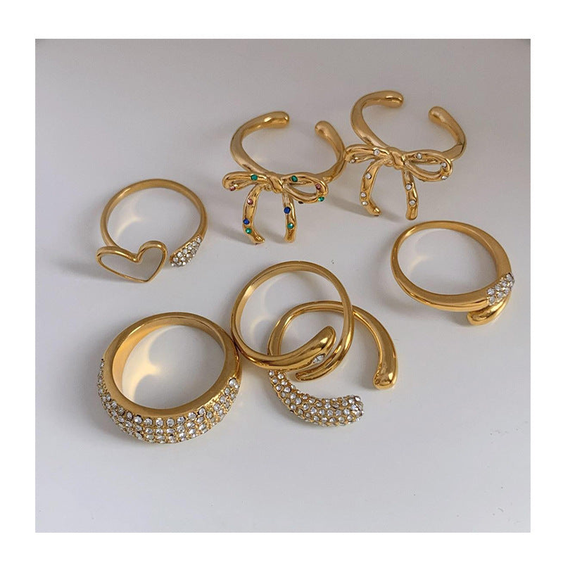 Stainless Steel Love Heart Bow Tie Rings