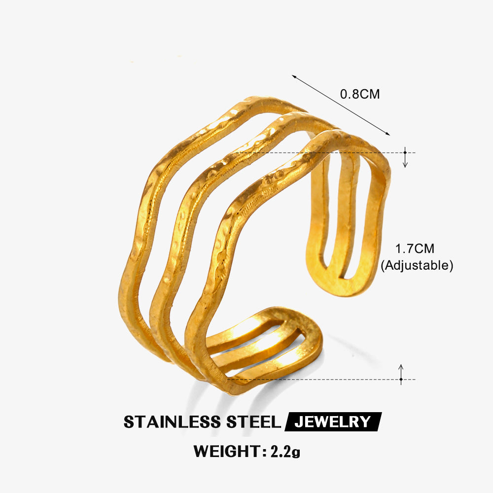 Women's Fashion Simple Style Line Open Personality Wave Rings