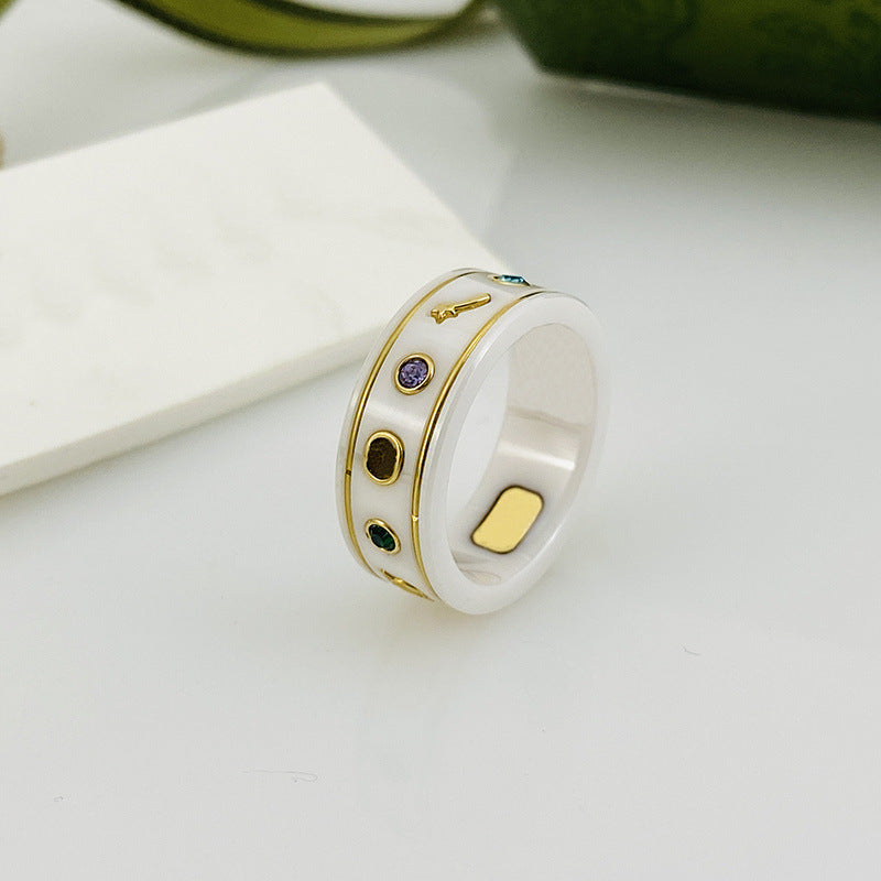Bee Planet Ceramic Trendy Unique Couple Black Rings