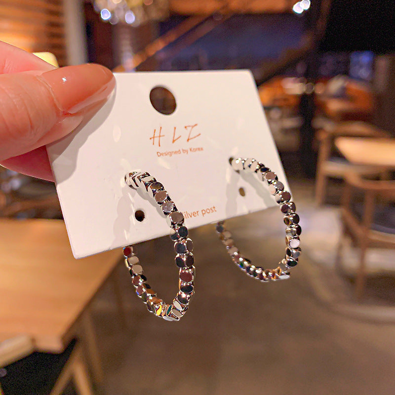 Metal Particles Beads Circle Ear Exaggerated Design Fashion Style Earrings