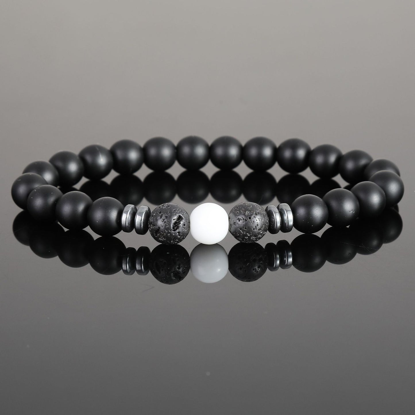Women's & Men's Black Bead Stone Hematite Spacer Volcanic Bracelets
