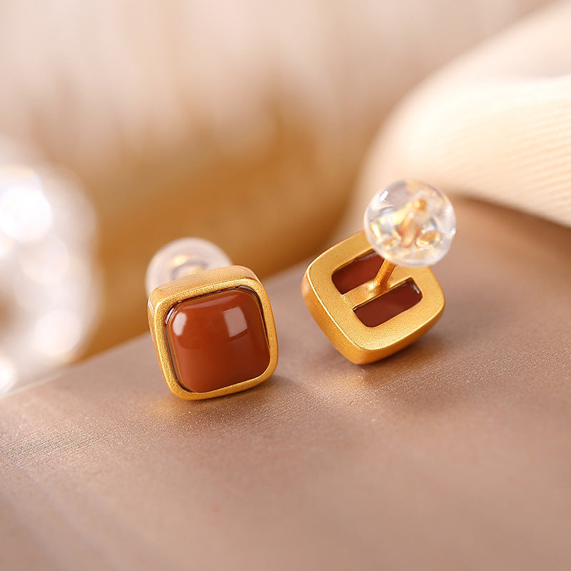 Sier Sterling Retro Personality Ladies Geometric Gold-plated Earrings