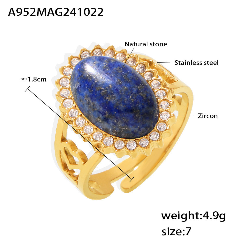 Zircon Oval Natural Stone Open Stainless Rings