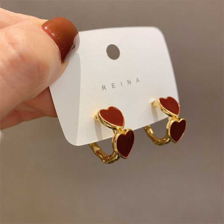 Elegance Retro Wine Red Peach Heart Feeling Rings