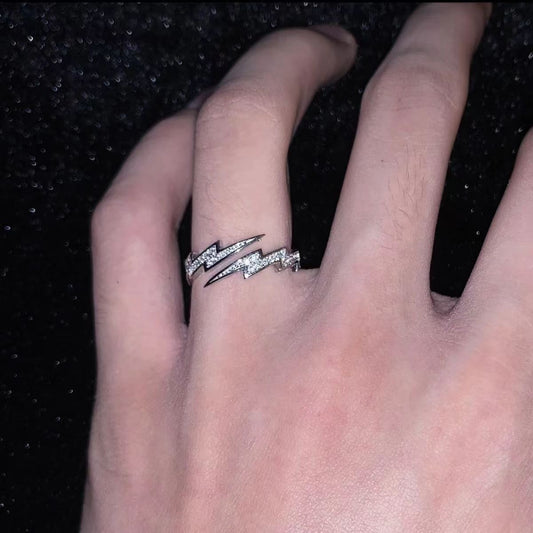 Men's Diamond Lightning Trendy Irregular Ecg Index Rings