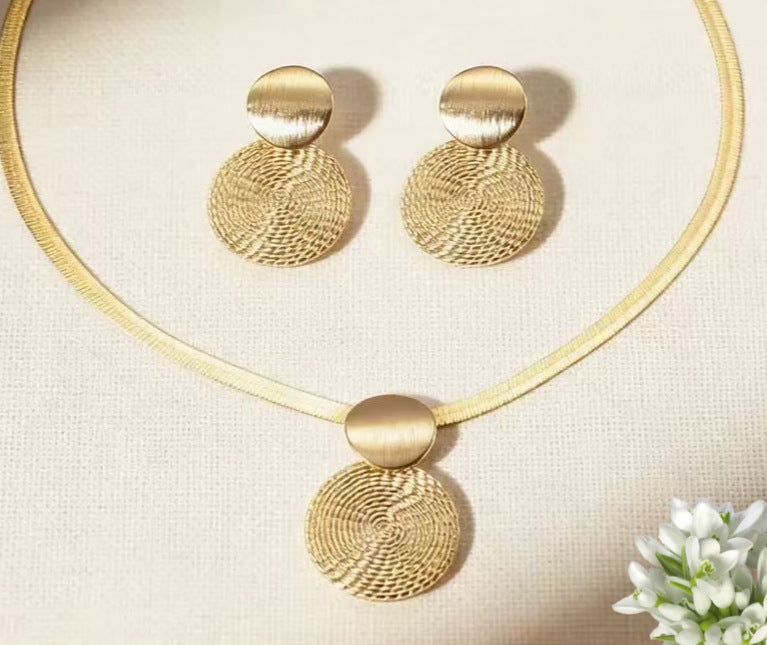 Creative Personality Geometry Wafer Spiral Pattern Jewelry Set
